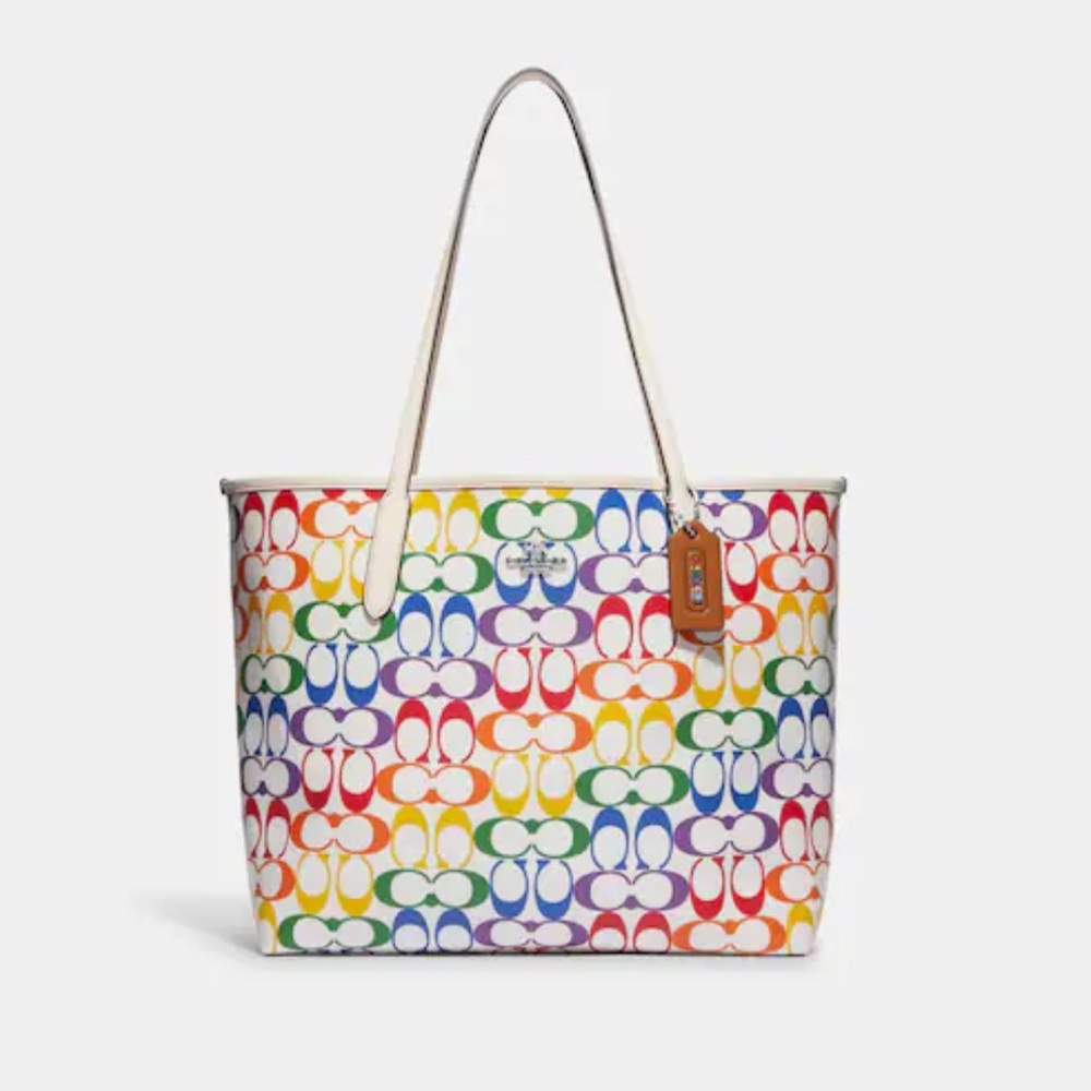 Coach City Tote In Rainbow Signature Canvas